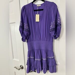 Remy Brook Annadele Purple Bohemian Dress with Embroidered Sleeves